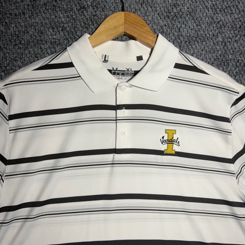 Under Armour Idaho Vandals Polo Shirt White Striped HeatGear Loose Fit Size XL